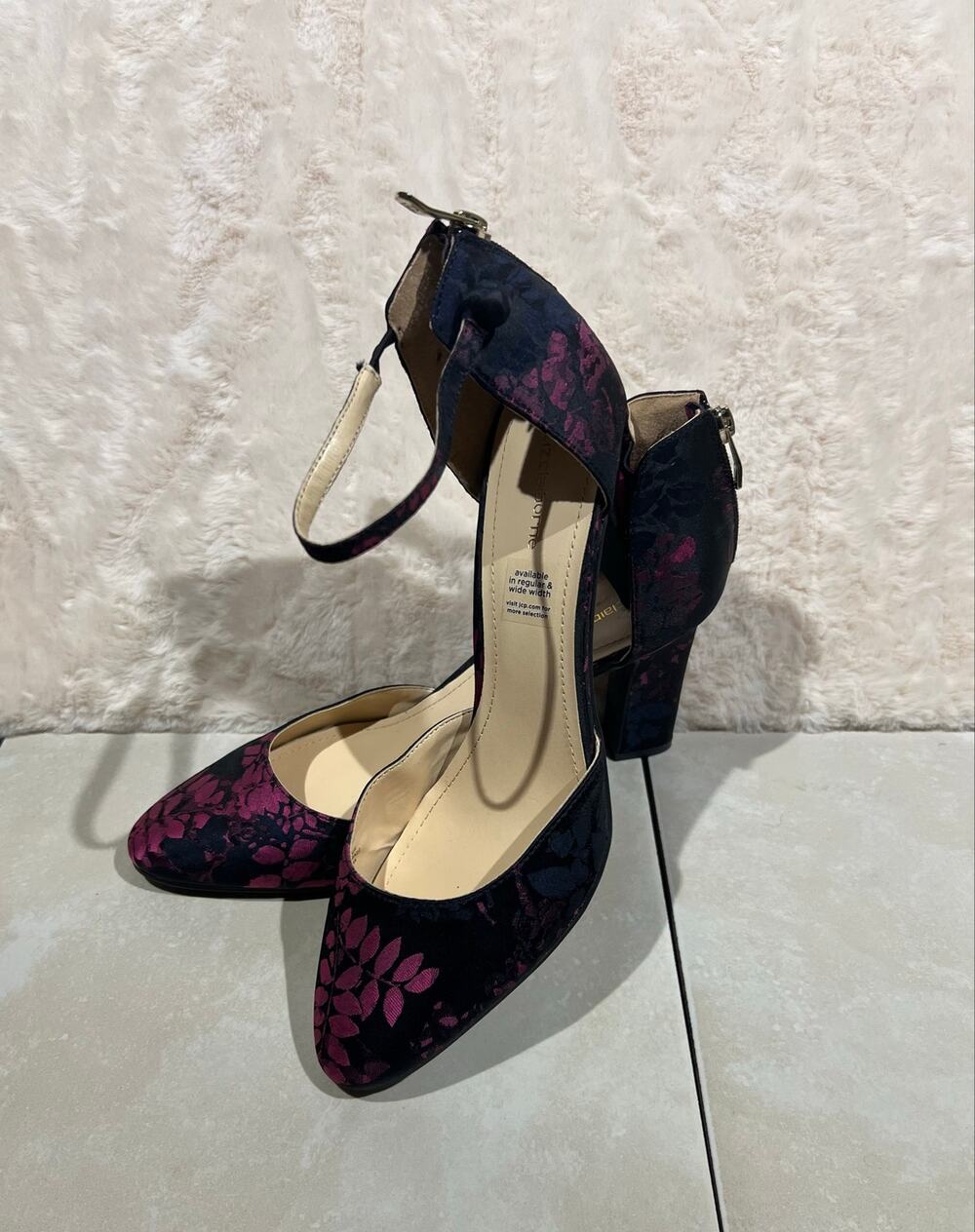 Liz Claiborne Women’s 10M Floral Block Heel Pumps Ankle Strap Dress Shoes NWT